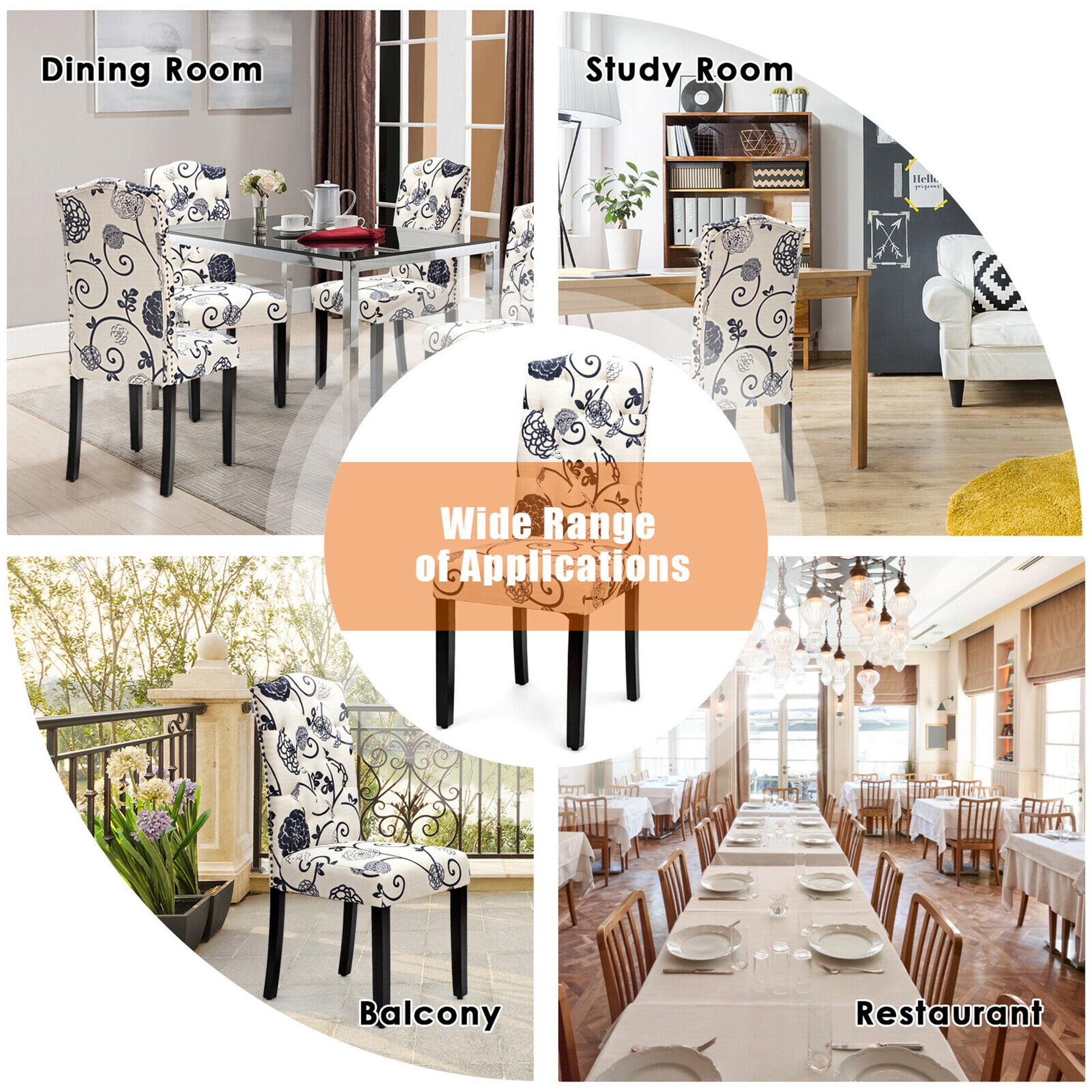 Gymax Set of 2 Tufted Dining Chair Upholstered Nailhead Trim Rubber Wooden Leg