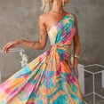 thumbnail image 3 of Women's designer tie-up pleated print one-shoulder sleeveless dress, 3 of 5