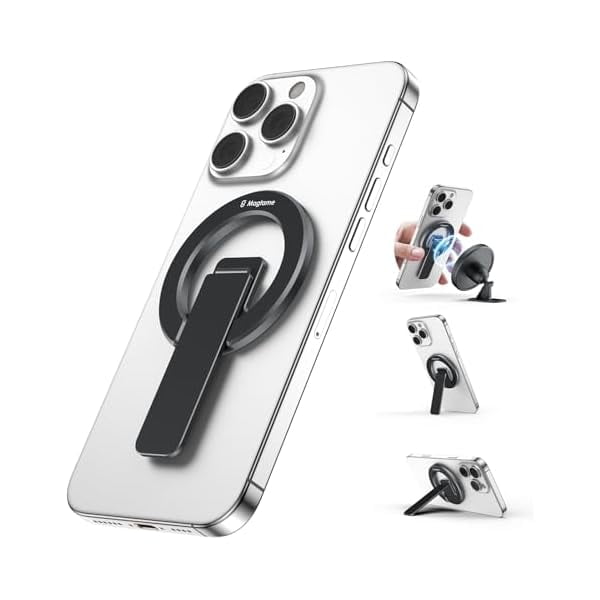 wonima11 Double-Sided Magnetic Phone Stand Grip, Strong Magnetic Kickstand Desk Holder for Mag&Safe and Smartphone, Foldable Adjustable Design, Black