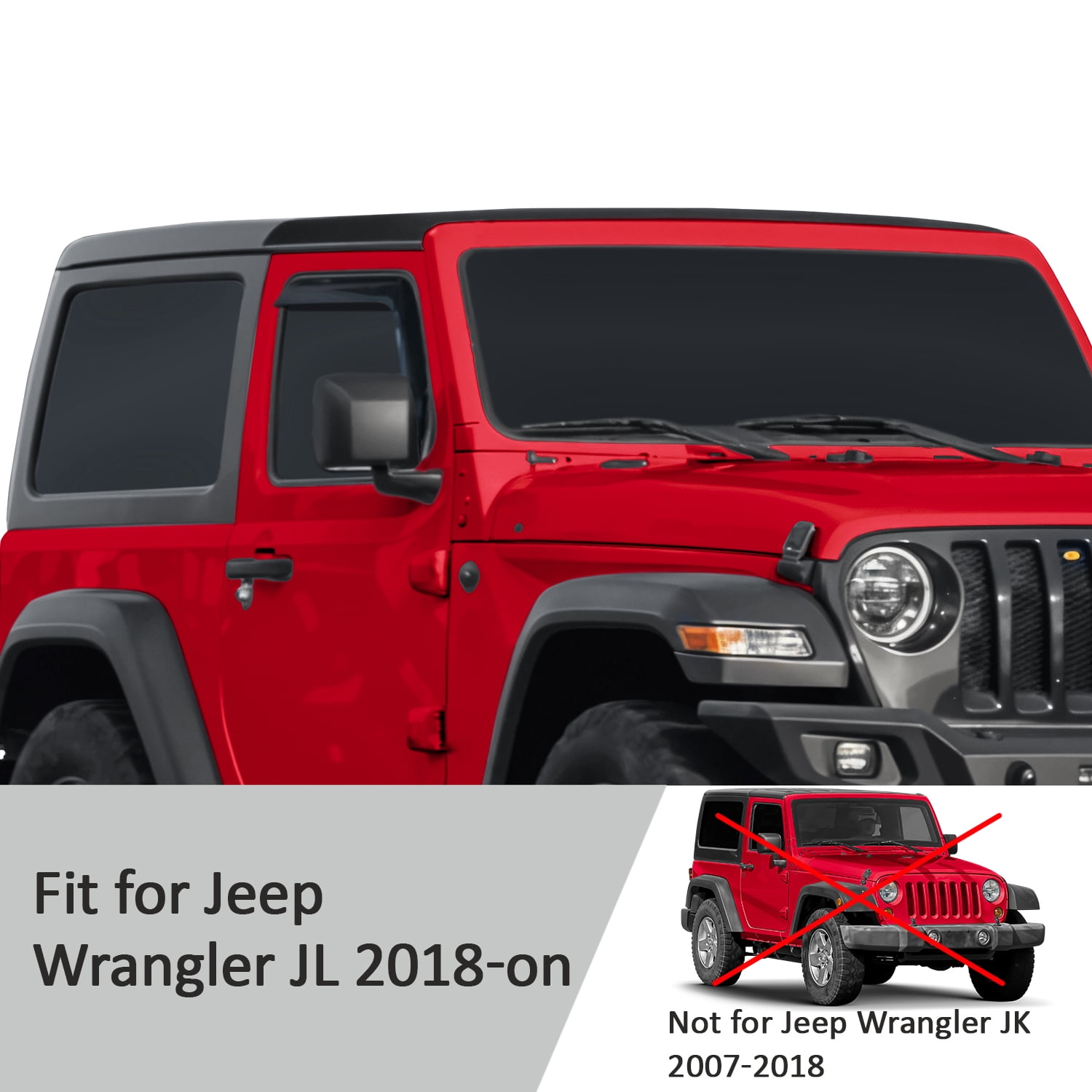 Voron Glass In-Channel Extra Durable Rain Guards for Jeep Wrangler JL 2018-2025/Jeep Gladiator 2020-2025, Window Deflectors, Vent Window Visors, 2 Pieces - 200263