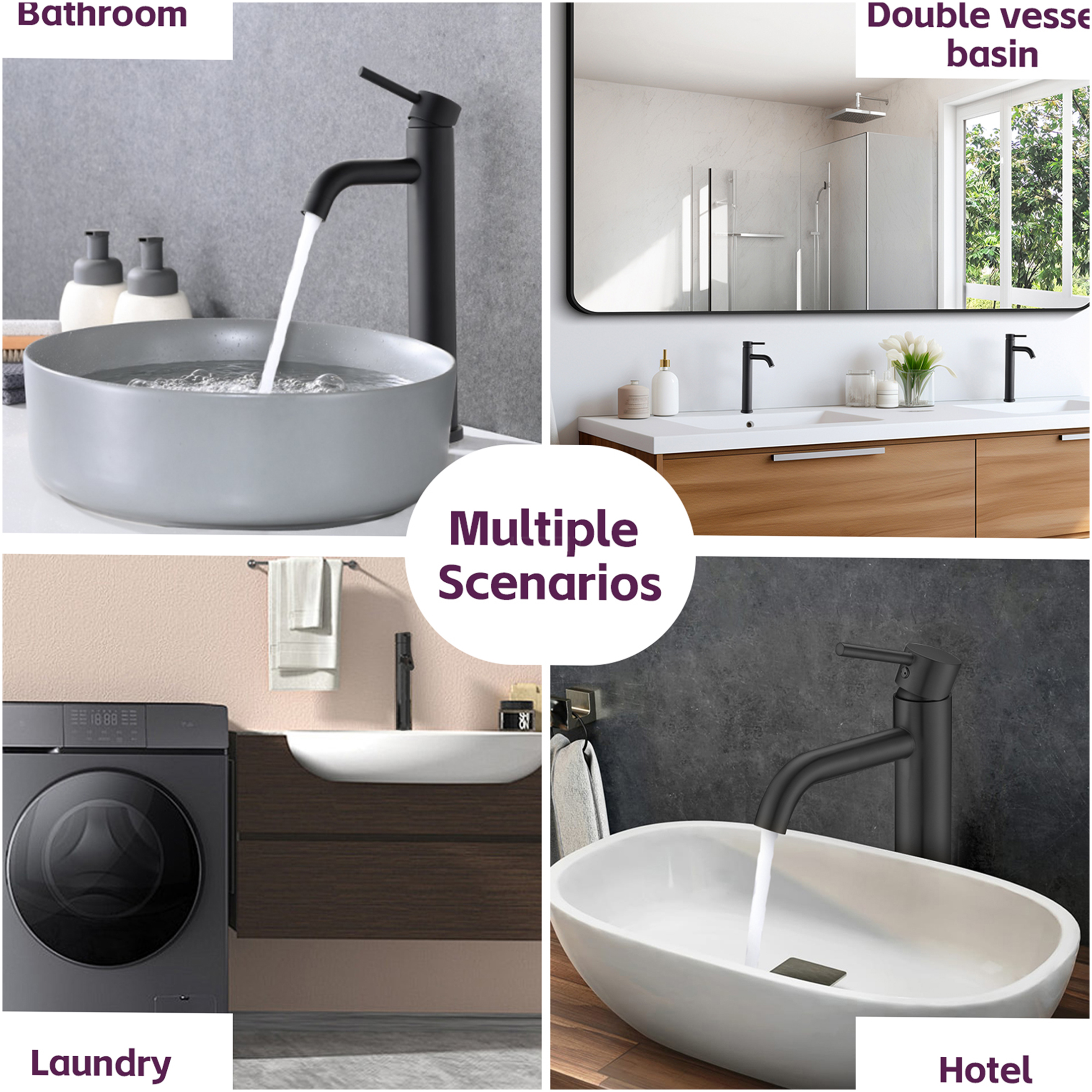 JERFIT Matte Black Tall Single Handle Vessel Bathroom Sink Faucet, High Arc Modern 1 Hole Deck Mount Lavatory Faucet with Brass Valve