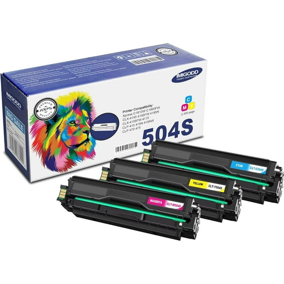 CLT-C504S M504S Y504S C/M/Y Toner Cartridge (with Chip) Replacement Compatible for Samsung Xpress C1810W C1860FW CLX-4195 4195FW 4195N 4195FW 4170 CLP 415 415N 415NW 470 475 Printers (3 Pack)