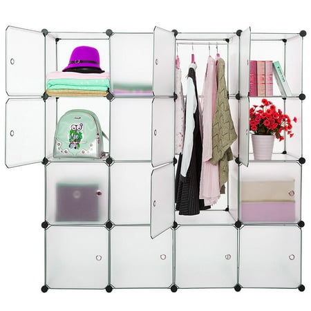 16 Cube Multi Use Plastic Portable Wardrobe Closets Organizer With Hanging Rod Bookcase Storage Cabinet Closet Space Saving Sy Construction Transpa Canada 16 Cube Multi Use Plastic Portable, Storage Cabinet With Hanging Rod And Shelves