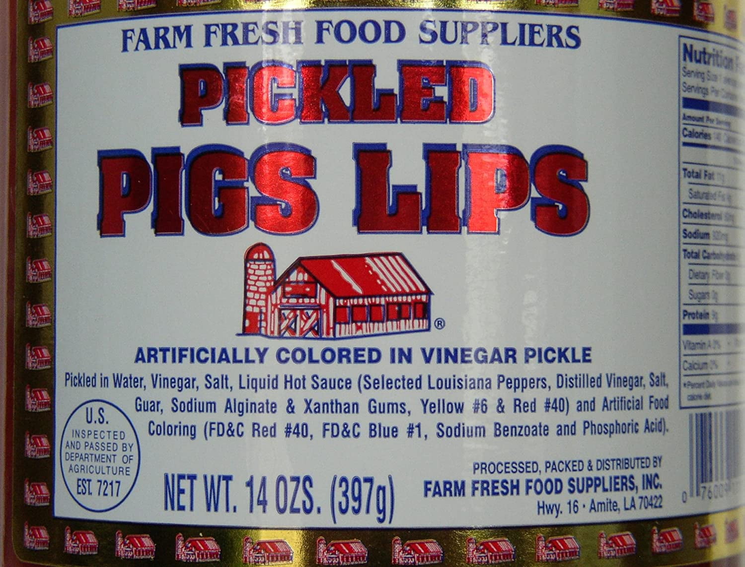 Farm Fresh Food Ready To Eat Pickled Pigs Lips 14oz Jar