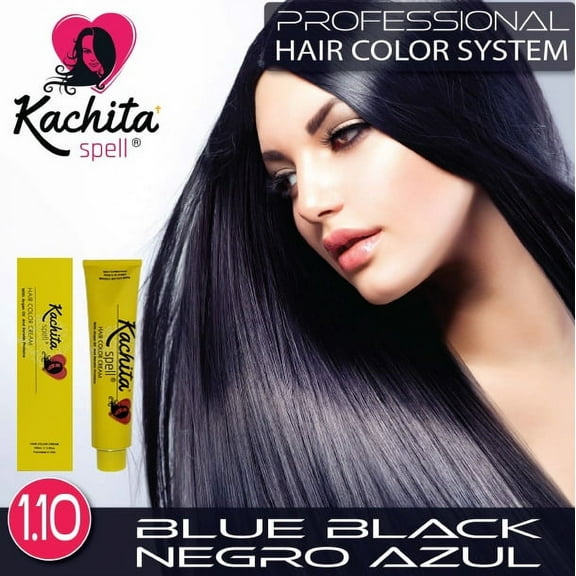 Permanent Hair Dye Blue Black 1.10 Kachita Spell 3.52 oz 100 mL Professional Hair Color Cream with Keratin and Argan Oil, 100% Gray Coverage
