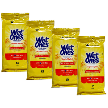 Wet Ones Antibacterial Hand Wipes, Tropical Splash Scent, 20 Count (Pack of 4)