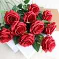thumbnail image 3 of Morttic Artificial Flowers 12Pcs Red Roses Fake Flowers Real Silk Fake Roses with Long Stem in Bulk for Home Party Valentine's Day Decorations, Red, 3 of 8