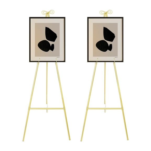 2-Piece Gold Easel Stand, Triangular Display Stand for Wedding, Floor Standing Easel