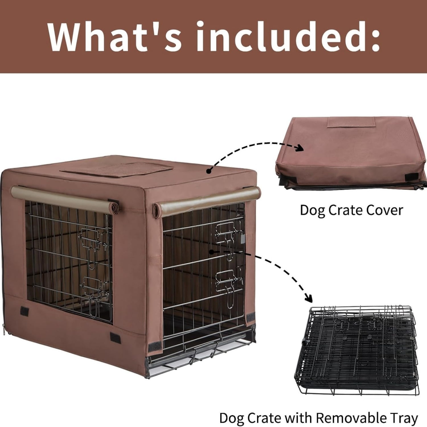 Dog Crates for Small Size Dogs Indoor Double Door Dog Kennels & Houses for Puppy and Cats, Collapsible Metal Contour Dog Cages (Brown, 24.0" L x 18.0" W x 20.0" H)