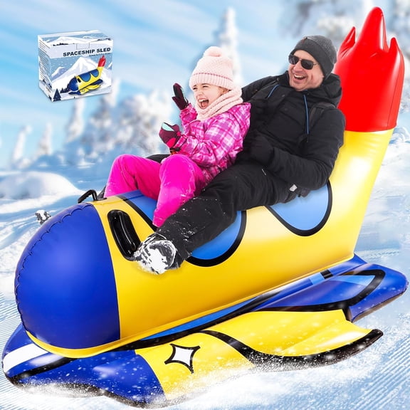 SNOW TUBE 64 Inch Inflatable Spaceship Snow Sled for Kids and Adults Cold-Resistant Heavy Duty with Sturdy Handles Winter Outdoor Fun Toy