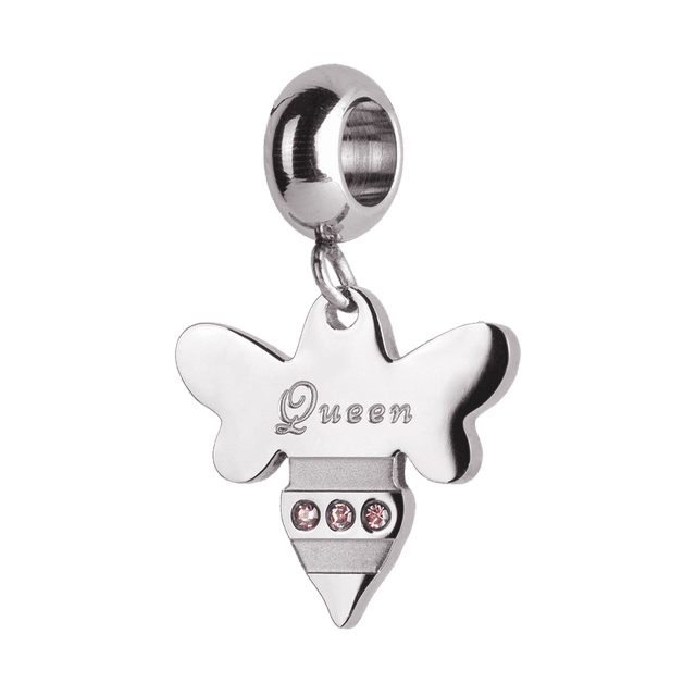 Charm para Pulsera LuckyLy, Dije de Abeja, Acero Inoxidable y Zirconia Cúbica, Modelo Queen Bee plateado UNITALLA
