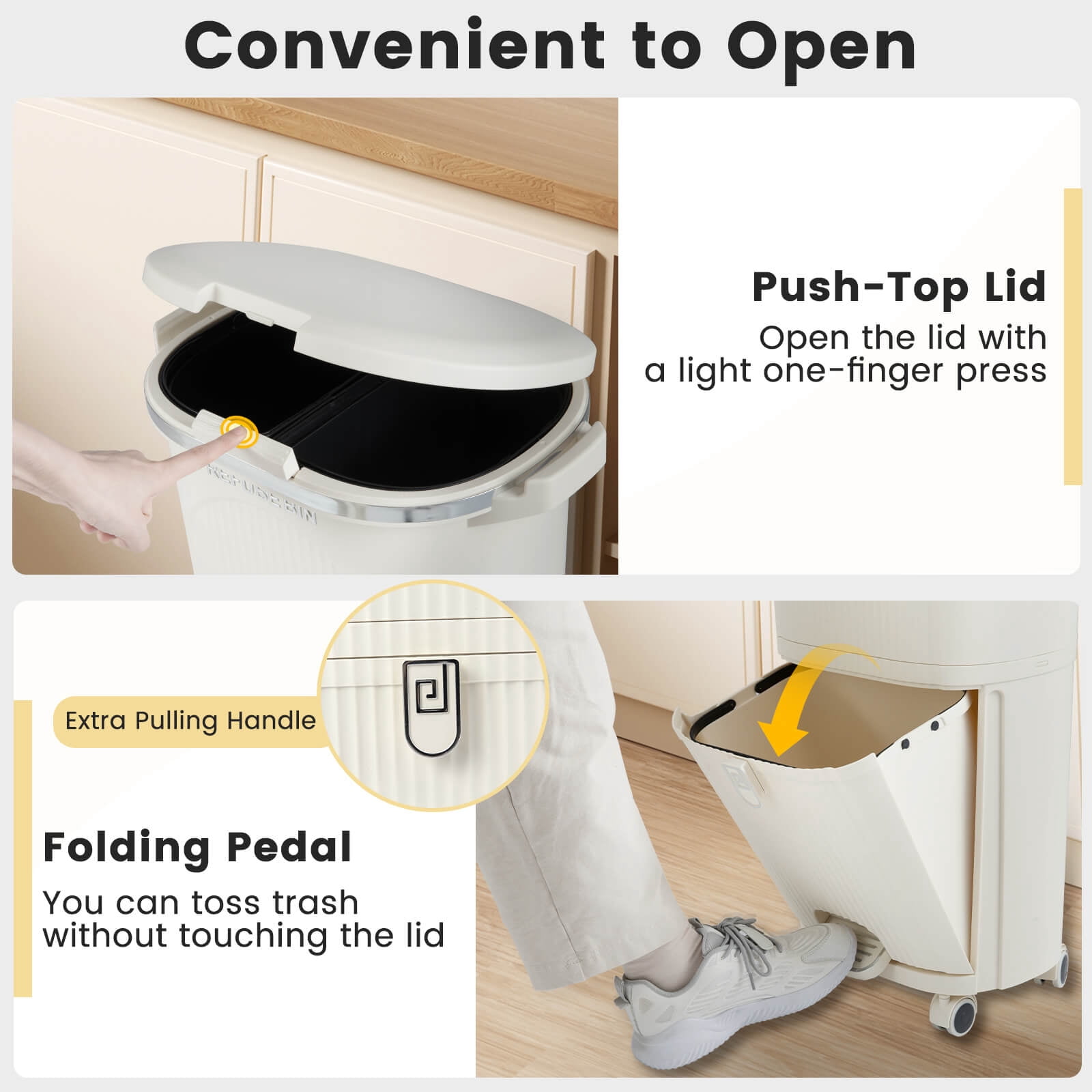 Costway 10 Gallon Kitchen Trash Can with Lid, 2 Removable Buckets, Step Pedal & Wheels