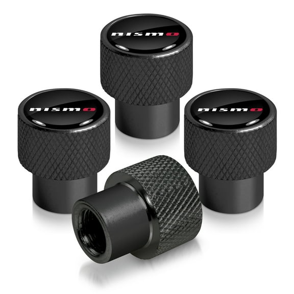 Nissan NISMO in Black on Black Aluminum Tire Valve Stem Caps
