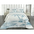 thumbnail image 2 of Ambesonne Tropical Quilted Coverlet 3 Pcs, Palm Trees at Beach, Queen Size, Blue White, 2 of 4
