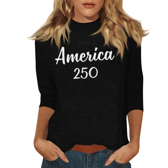 Women's T-Shirts America 250 Patriotic We The People Graphic Crew Neck 3/4 Sleeve Top