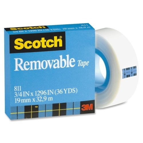 Scotch 811121296 Removable Tape, 1/2" x 1296", 1" Core, Transparent