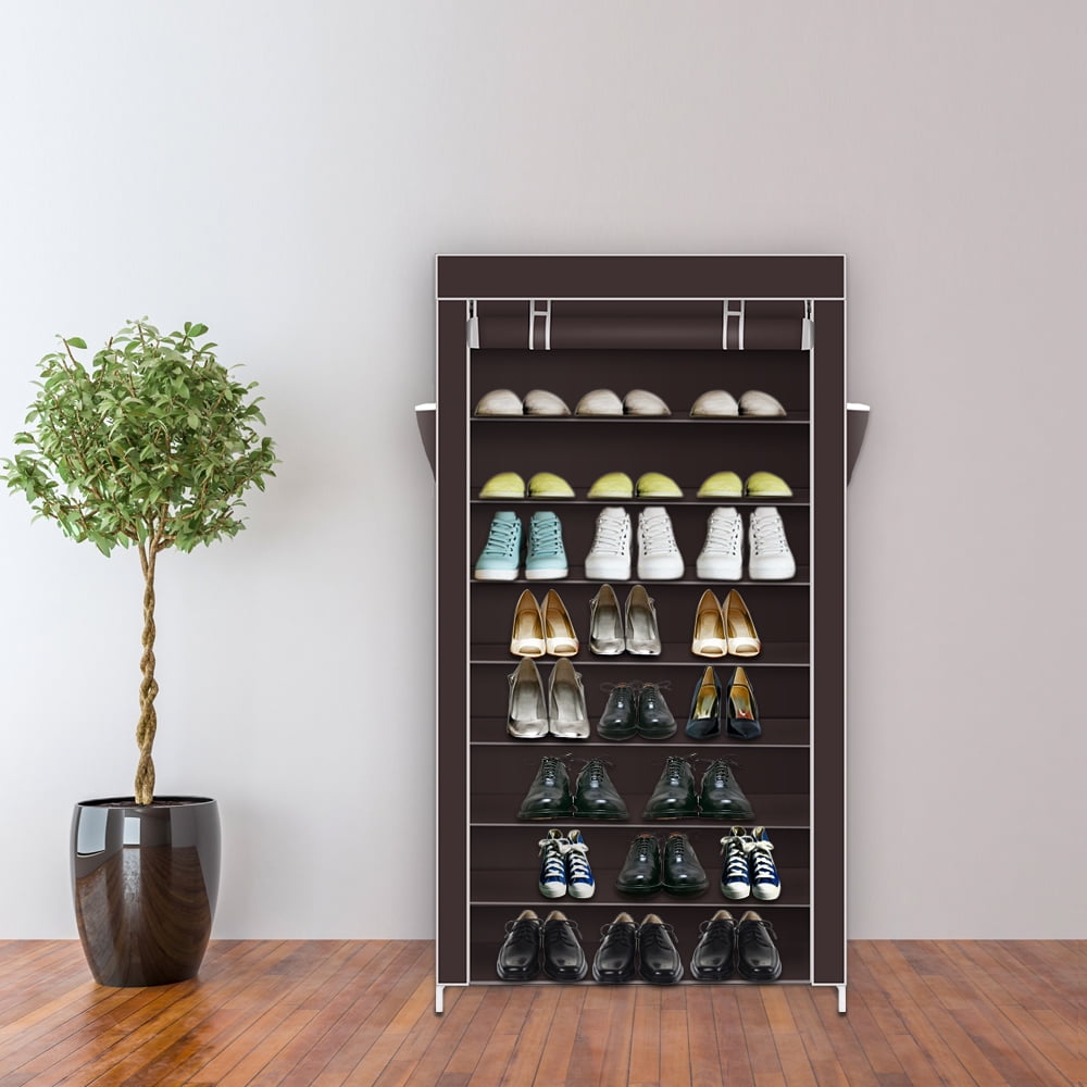 Kepooman 10 Tiers Shoe Rack Organizer with Dustproof Cover - Dark Brown
