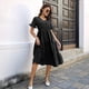 thumbnail image 4 of Vestido Informal de Mujer con Escote en V, Volantes y Corta, Corte A, Holgado, Midi Negro M, 4 of 9
