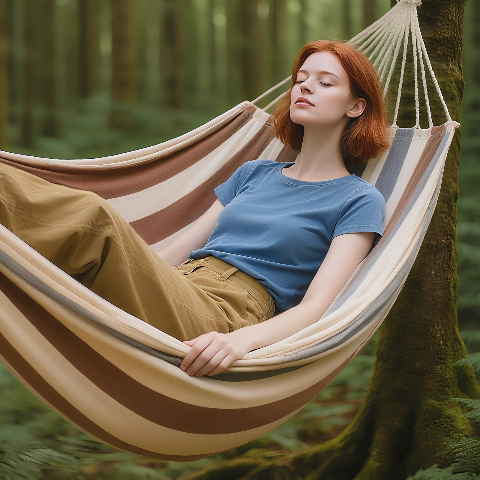 Double Hammock with Tree Swing Straps Holds 440lbs Capacity Hammock for Camping Outside Garden Outdoor Indoor Patio Backyard, Brown