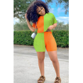 thumbnail image 3 of Akmipoem 2 Piece Tracksuit Outfits Woman Color Block Short Sleeve Biker Shorts Sets Orange Green M, 3 of 5