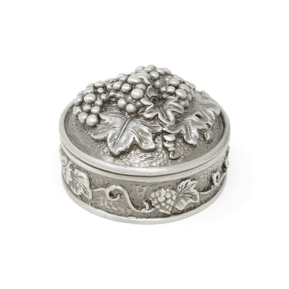 Supreme Housewares Vintage Grape Round Pewter Jewelry Trinket Box