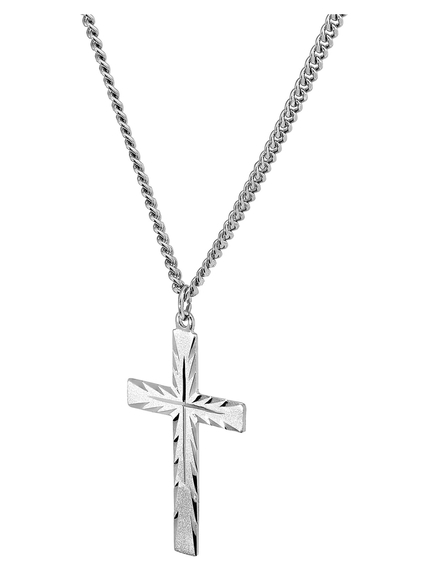 Brilliance Fine Jewelry Sterling Silver Latin Cross on Stainless Necklace, 24"