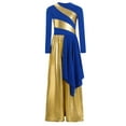 thumbnail image 4 of Miutii Kids Girls Long Sleeve Lyrical Praise Dance Jumpsuit Metallic Gold Liturgical Worship Church Robe Bodysuit Blue 12, 4 of 7