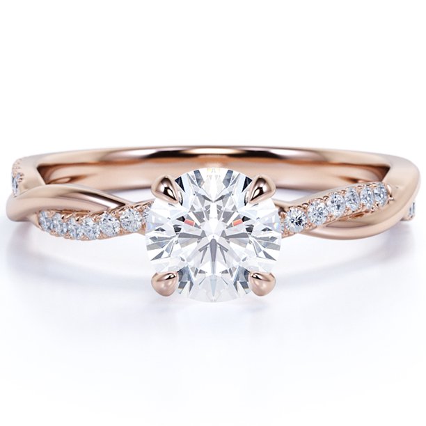 JeenMata Anillo de Compromiso de 1 Quilate con Diamantes y Moissanita de Talla Redonda Infinita en Oro Rosa de 10 K