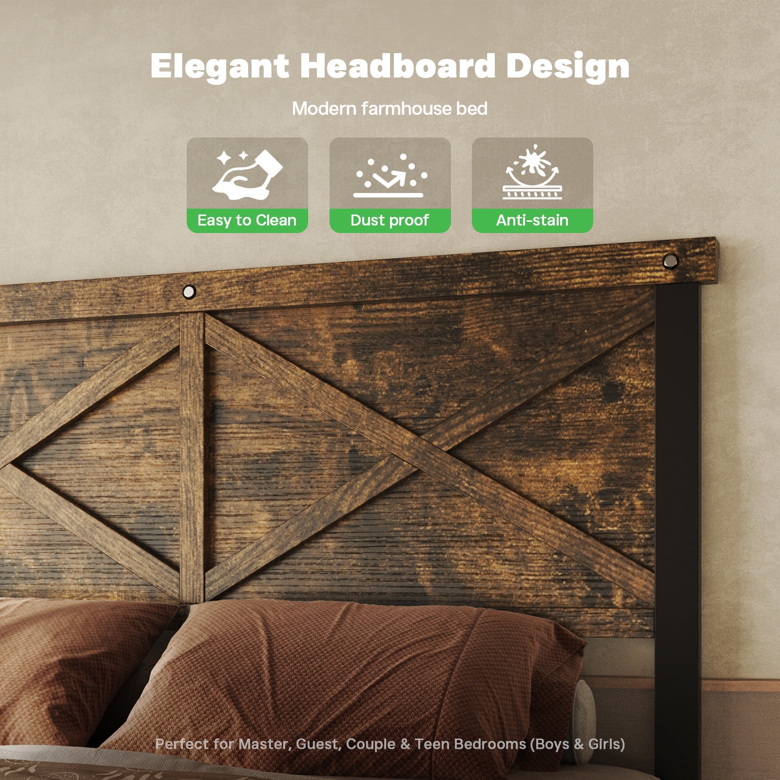 HOMRELEXA Farmhouse Bed Frame Full Size with 51" Tall Headboard and Footboard, Platform Bed Frame, No Box Spring Needed, Brown