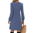 thumbnail image 3 of WTOBBY Women's Solid Color Casual Fashion V-Neck Long Sleeve Mid-Length Dress Elegant Simple Design for Daily Wear and Occasions,Blue L, 3 of 4