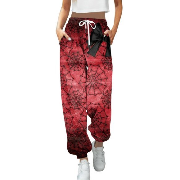 New Casual Fashion 3D Printing Women‘s Leg Pants Drawstring High Waist Casual Pants
