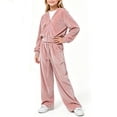 thumbnail image 6 of Girls 2 Piece Velvet Tracksuit for Ages 5‑12, Zip up Hooded Jacket and Elastic Waist Long Pants Soft Velour Outfit for Teen Girls Daily Casual Wear Pink 7-8Years, 6 of 7
