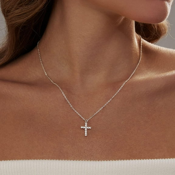 Cross Necklace For Women,18K Gold/Silver Plated Tiny Cubic Zirconia Cross Pendant Necklace For Women Simple Layered Cross Necklaces For Women[o1166]