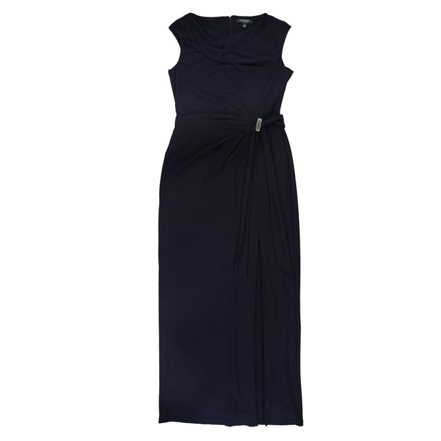 Vestido largo Ralph Lauren para mujer con abertura cuello barco azul marino 8