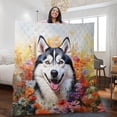 thumbnail image 2 of Welcome Spring Summer Siberian Husky Portrait Flower Blue Sky Quilt Blanket Husky Dog Lover Gifts Cozy Comforter Throw Blanket - 12001, 2 of 5