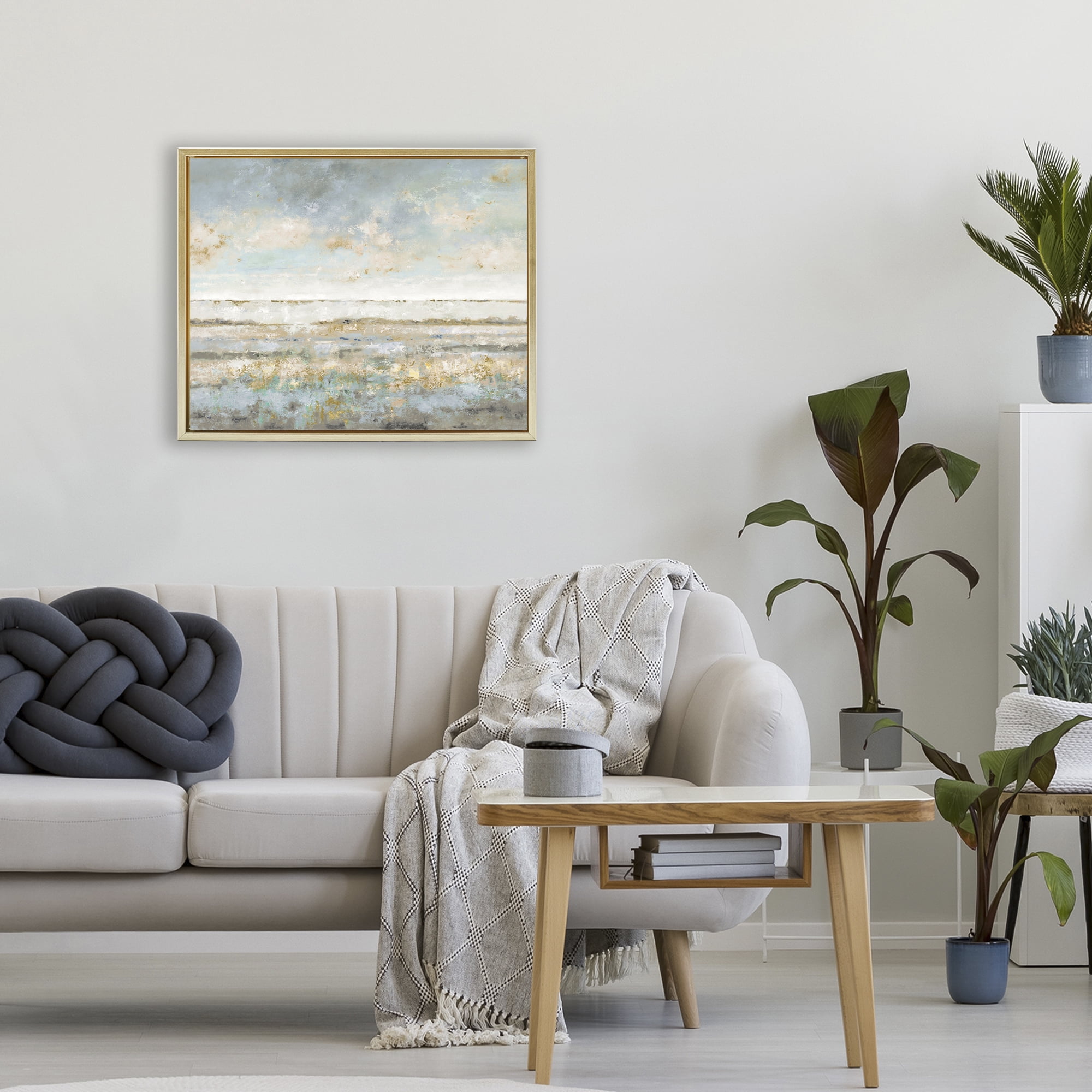 Stupell Industries Contemplative Mood Abstract Gold Framed Floater Canvas Wall Art, design by Lorenzo Collective