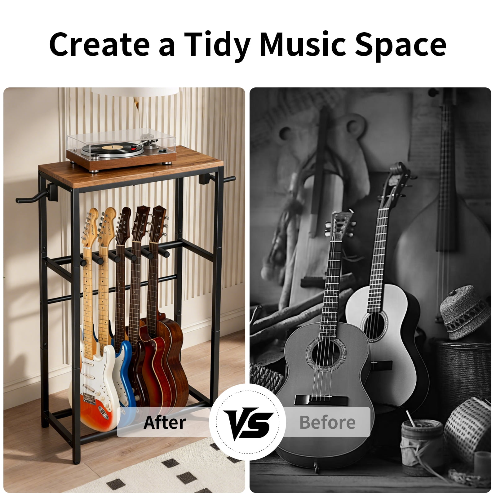 stusgo Multi Guitar Rack,Multi Instrument Guitar Stand for 7 Guitars,Guitars Display Rack with 2 Guitar Holders for Home,Stage,Studio, Brown