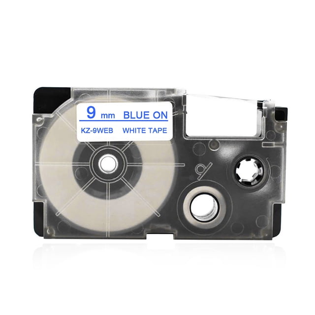 Graflsoa Durable 9mm Label Tape for Casio Printers - Waterproof, Fade-Resistant, High/Low Temperature Tolerant, Strong Adhesion, White on Blue PET Ribbon (8m Length)
