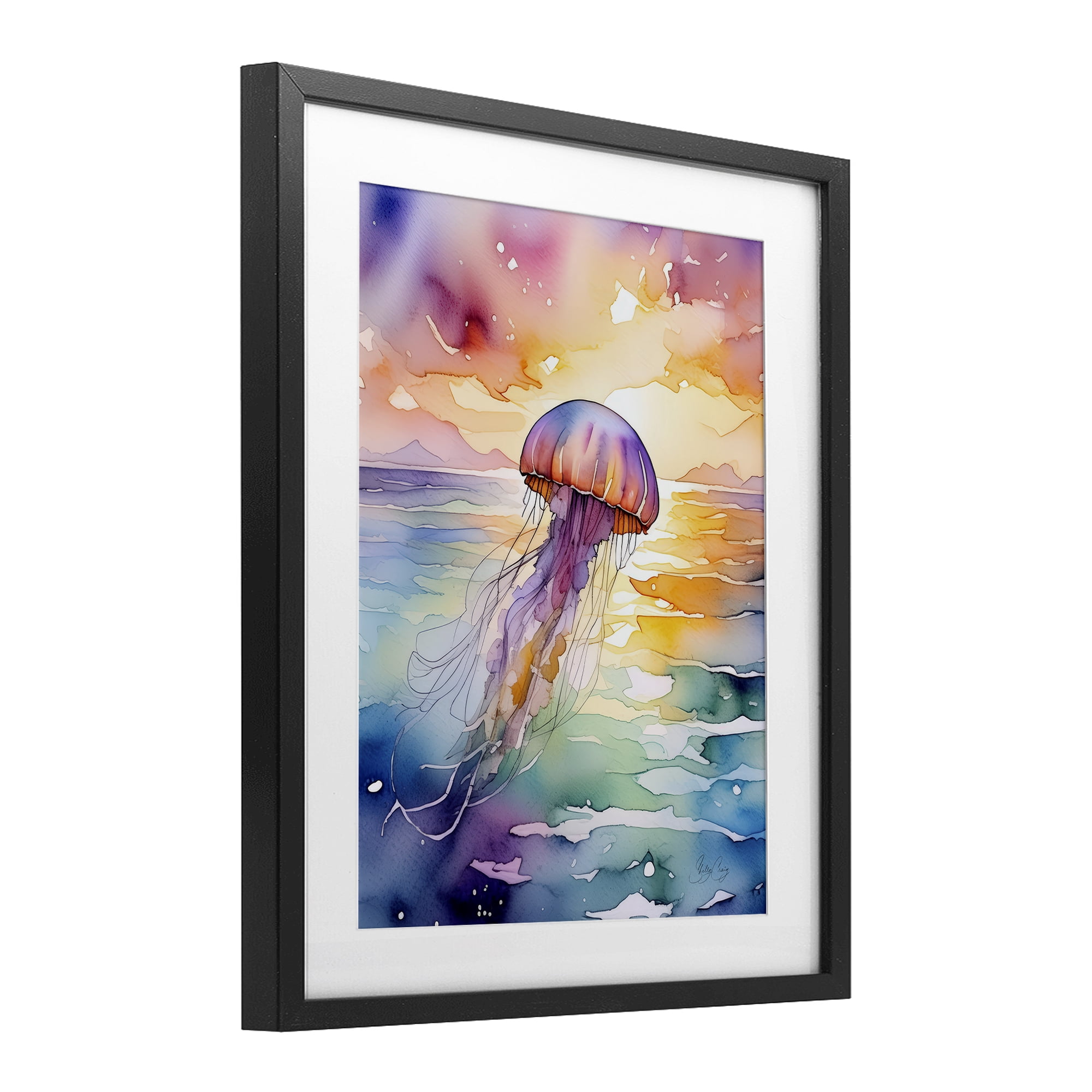 Stupell Industries Celestial Drift Jellyfish Black Framed Print Under Glass, design by Shelly Craig