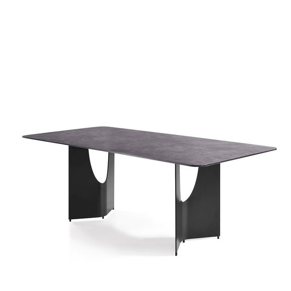 Armen Living 79 in Rectangular Dining Table with Gray Tempered Glass Table Top -Seats up to 6
