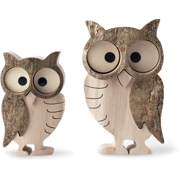 Wood Owl Figurines, Owl Decor, Owl Gifts (2-pcs)