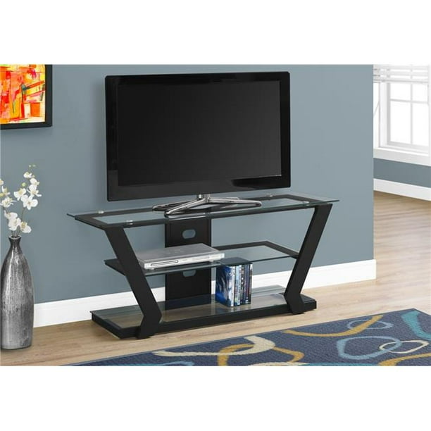 HomeRoots 332888 20.5 in. Black Metal & Tempered Glass TV Stand