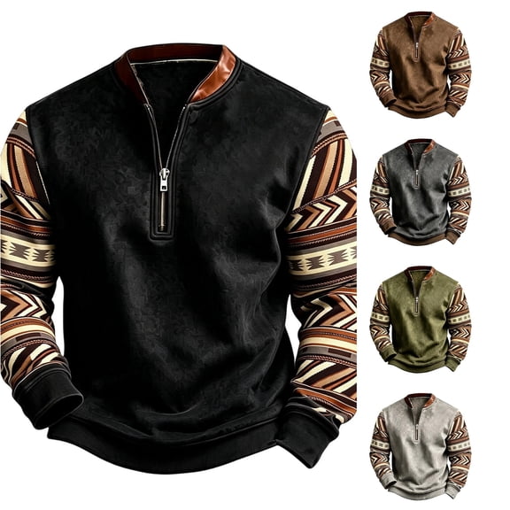 Rhuody Men Winter Sweatshirts O Half Zip Cartoon Graphic Long Sleeve Loose Fit Sweatshirt Xl Black