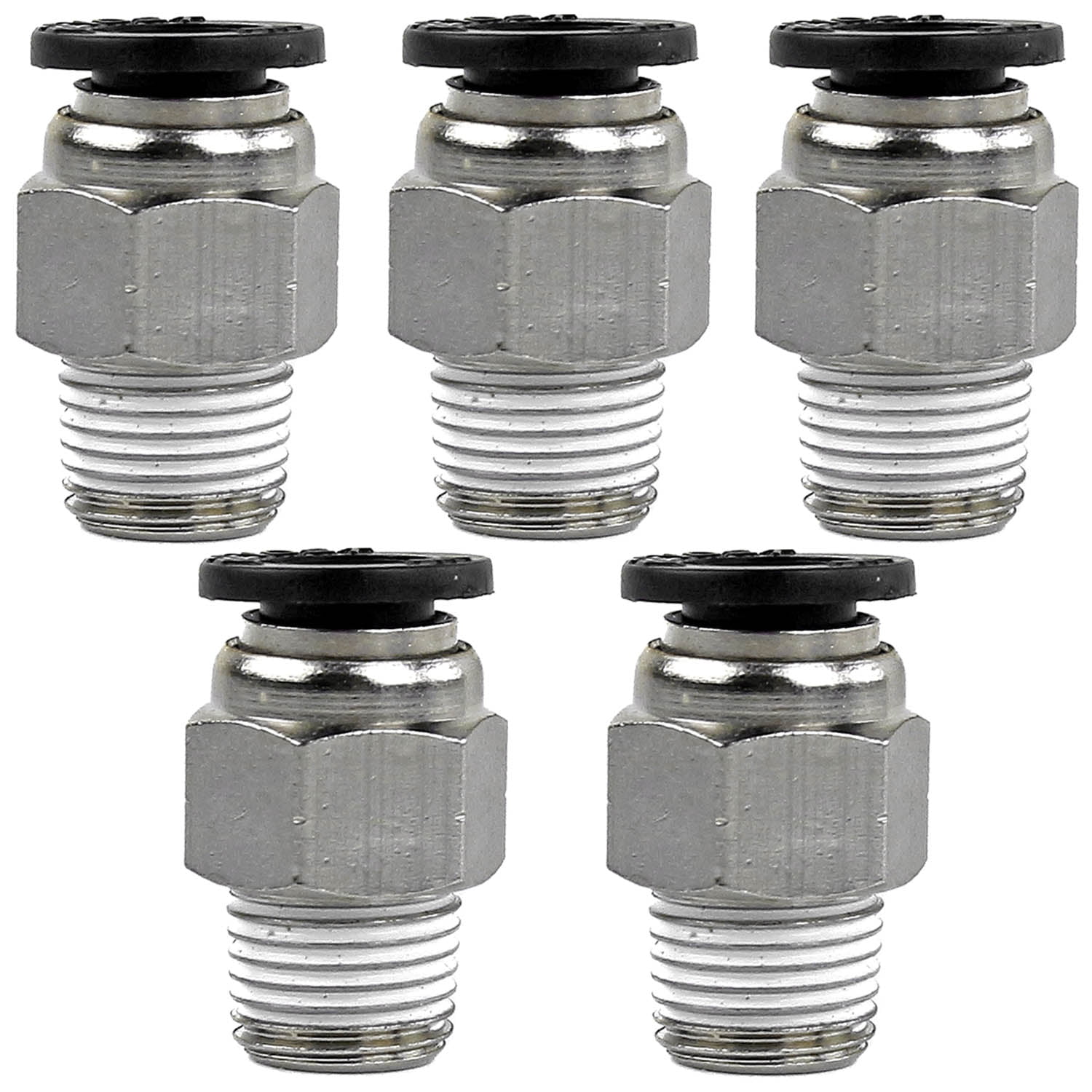 1/4 OD x 1/8 NPT Ni Plated Brass Push To Connect Air Fitting Male Straight 5pack 