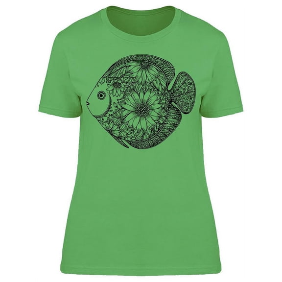 Hand Drawn Floral Fish T-Shirt Women -Image by Shutterstock, Female Small