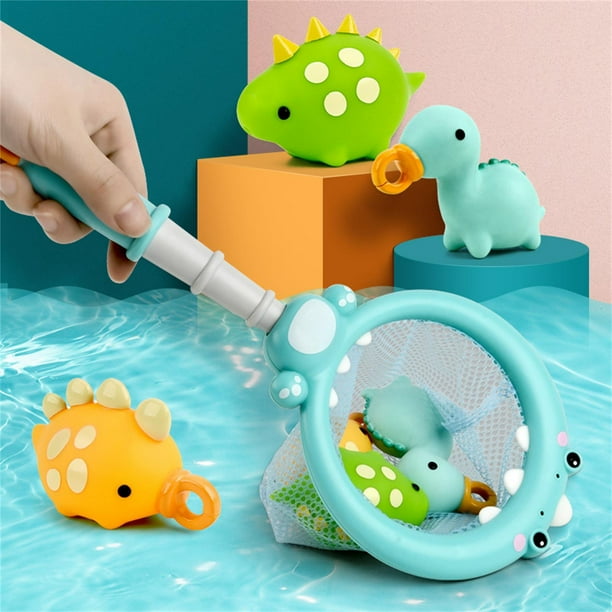 Juguete flotante de dinosaurio de goma suave para bañarse en el agua, con cuchara para chorros (1 juego)