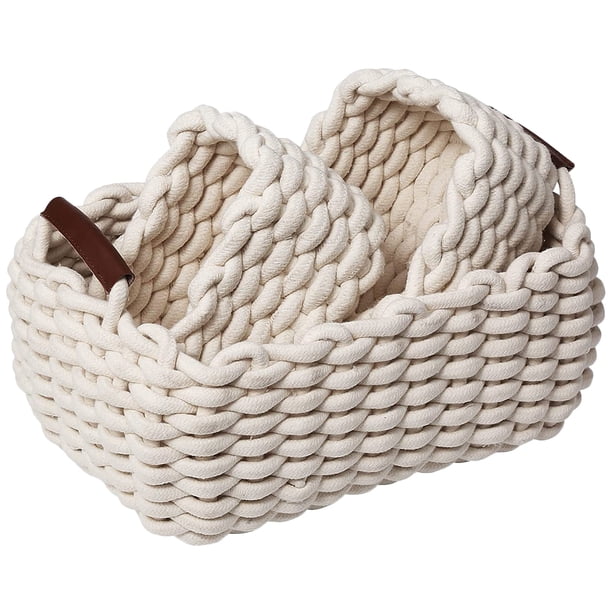 BRIGHTFUFU 1 Juego de cesta de almacenamiento tejida de cuerda de algodón de estilo nórdico, soporte de almacenamiento de escritorio, organizador de almacenamiento para el hogar