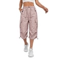 thumbnail image 2 of Resicozy Cargo Capri Pants for Women Quick Dry Cargo Capris Summer Outdoor Drawstring Knee Length Hiking Shorts with Pockets Pink L, 2 of 7