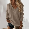 thumbnail image 2 of YAYUBA Khaki Loose Sweaters V Neck Long Sleeve Solid Knitted Jumper Pullover Sweatshirt Tops Size XXL, 2 of 5