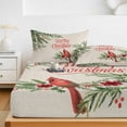 thumbnail image 6 of Cal.King Size Fitted Sheet Set - Christmas Cardinal 3 Piece Bedding Sets 16" Deep Pocket Fitted Sheet with 2 Pillowcases, Xmas Winter Pine Flower Berry on Linen Brushed Microfiber Hotel Bed Sheets, 6 of 9